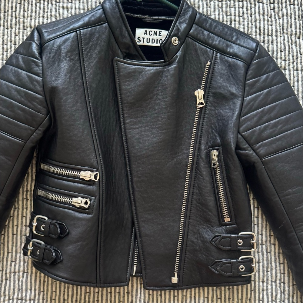 Acne studios black leather jacket size 36 (small)